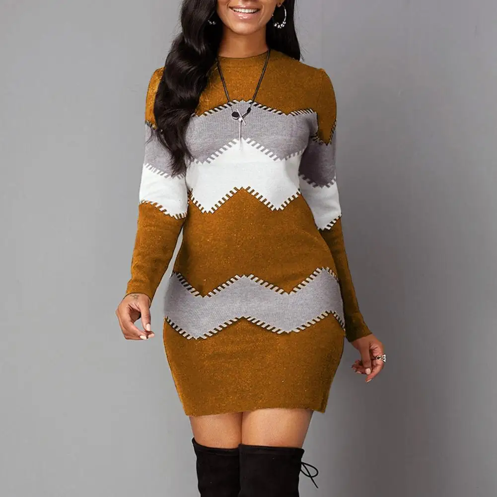Women Printed Dress Elegant Plus Size Striped Mini Dress for Women Slim Fit Sheath with Long Sleeve Round Neck Fall Winter
Women Printed Dress Elegant Plus Size Striped Mini Dress for Women Slim Fit Sheath with Long Sleeve Round Neck Fall Winter