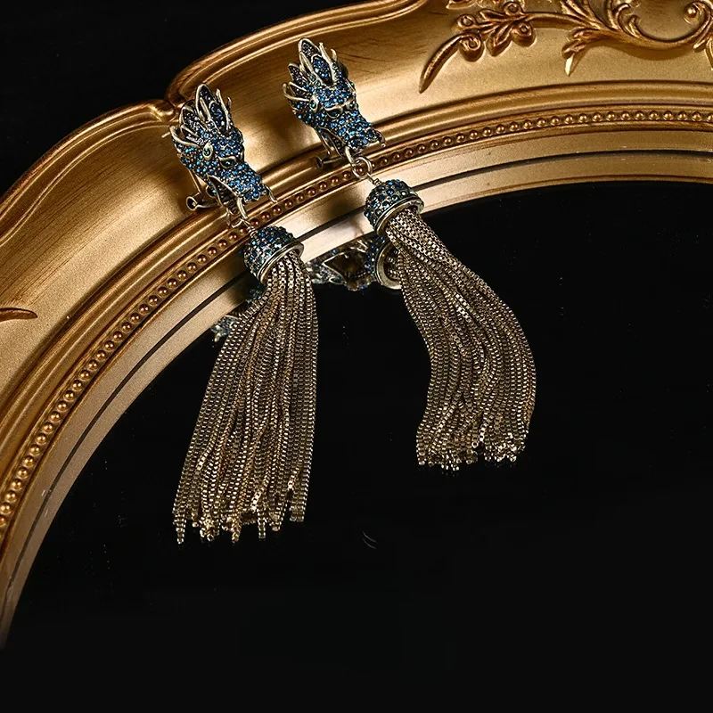 Fashionable Retro Style Long Phoenix Tail Tassel Inlaid Zircon Earrings Suitable For High-End Women's Jewelry 5 Mallzona S85861405d0234d3eb7e651ae41549977B Fashionable Retro Style Long Phoenix Tail Tassel Inlaid Zircon Earrings Suitable For High-End Women's Jewelry Mallzona