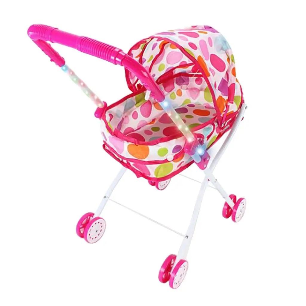 

Foldable Baby Doll Stroller Trolley with Basket, Hood Pink for Toddlers Gift