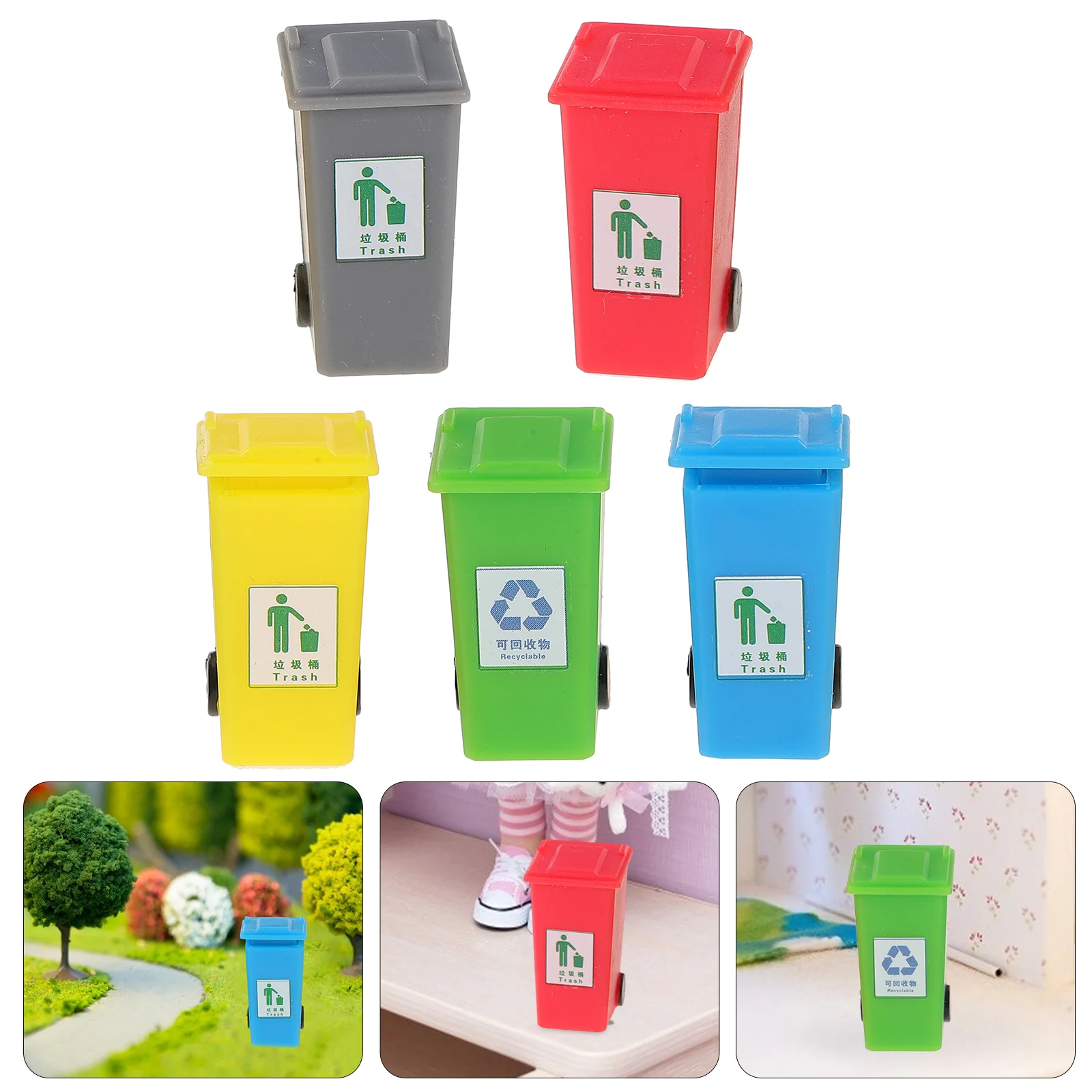 

Mini Garbage Can With Lid Model Garbage Truck Cans Curbside Vehicle Bin Toys House Micro Landscape Sand Table Layout Decor