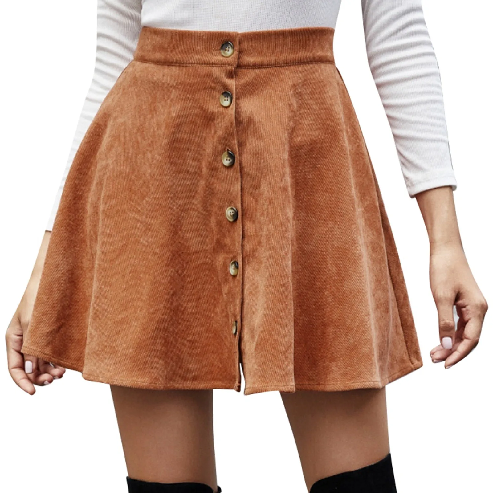 

Women Vintage Corduroy Button Front High Waist Skirt Women Fall Winter Casual Flared Skirts Ladies Elegant Solid Skirts Faldas