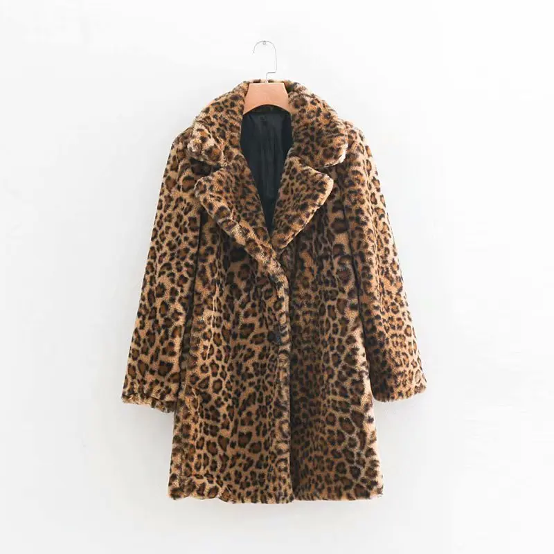 

Женское меховое пальто средней длины, Свободное пальто с леопардовым узором из искусственного меха, Осень-зима