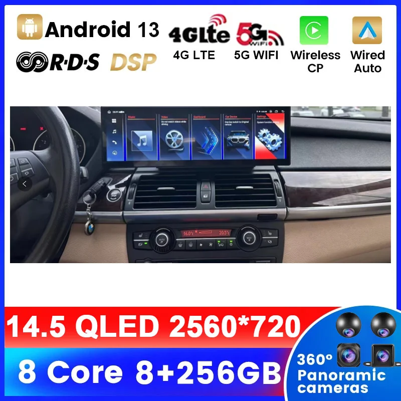 

14.5" QLED Android 13 Car Radio For BMW X5 X6 E70 E71 2007-2013 DSP 8 Core Multimedia Stereo Player W\iFi 4G Carplay & Auto GPS