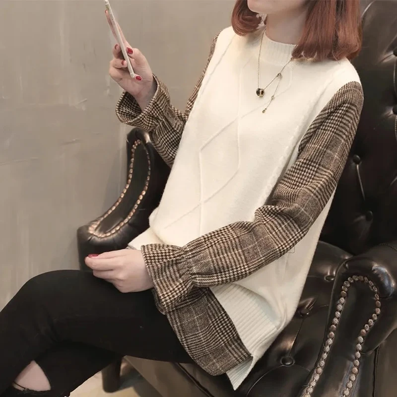 Fake Two-Piece Knitted Sweaters Women's Winter College Wind Long Sleeve Pullovers Woman Loose Patchwork Designer Tops Female
Fake Two-Piece Knitted Sweaters Women's Winter College Wind Long Sleeve Pullovers Woman Loose Patchwork Designer Tops Female