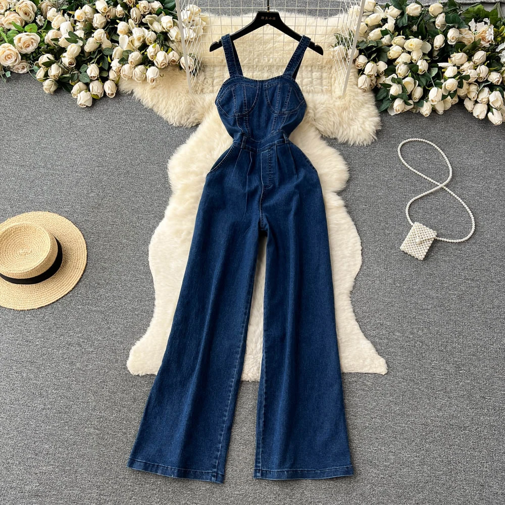 Summer Retro ABG Suspender Vest Denim Jumpsuit with Waistband Slim Fit Wide Leg Floor Mop Pants
Summer Retro ABG Suspender Vest Denim Jumpsuit with Waistband Slim Fit Wide Leg Floor Mop Pants