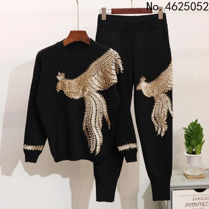 

African Sets For Women 2024 Long Sleeve Beading Sequined African Elastic Bazin Baggy Pants Rock Style Dashiki Famous Suit Lady