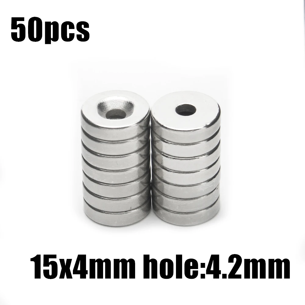 

50pcs 15x4mm Hole:4.2m magnet super Strong Round Neodymium Countersunk Ring Magnets Rare Earth