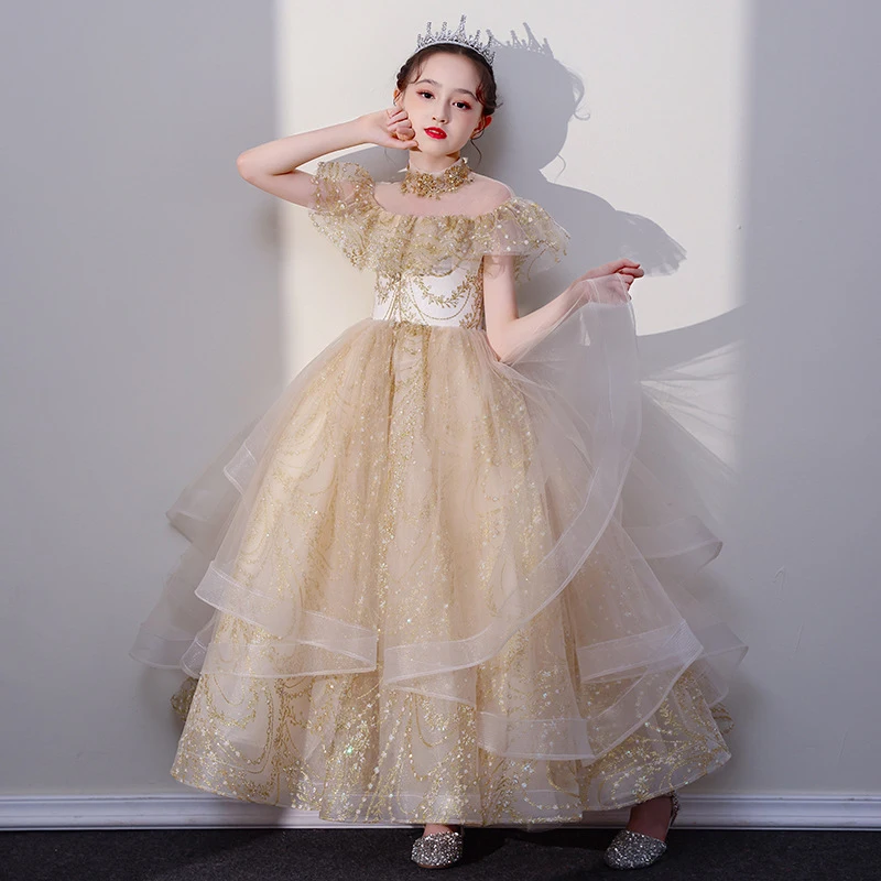 

Light Luxury Children's Princess Dress Summer Wedding Flower Girls Dresses Exquisite Appliques Walk Show Performance Ball Gowns