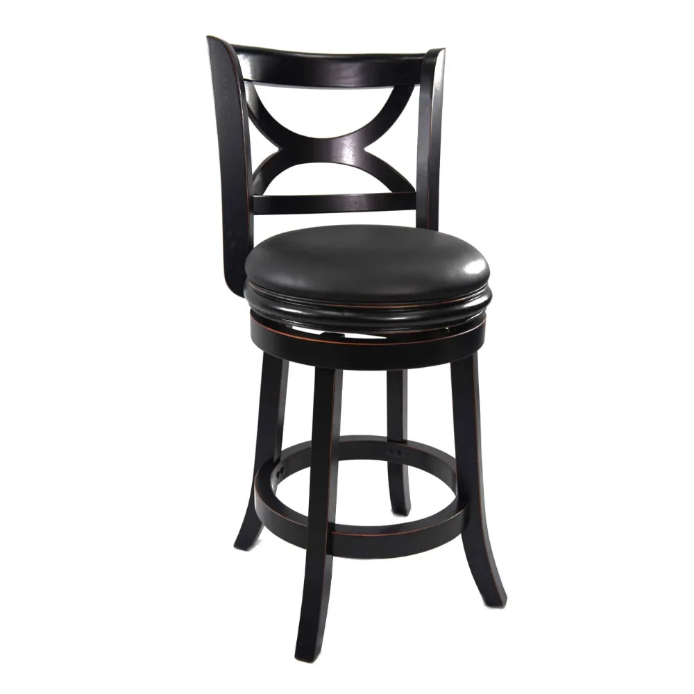 

Counter Height High Back Kitchen Swivel Wood Counter Stool Black Sand Thru Finish Dining Chair Wooden Chairs