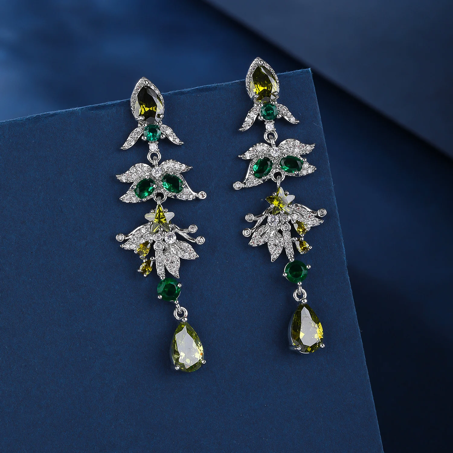 High Quality Cubic Zirconia Star Leaf Shape Dangle Drop Women Long Earrings for Wedding Party Wear CE12095 12 S859e0e7e41c14ae0b27d4d78562d6773T