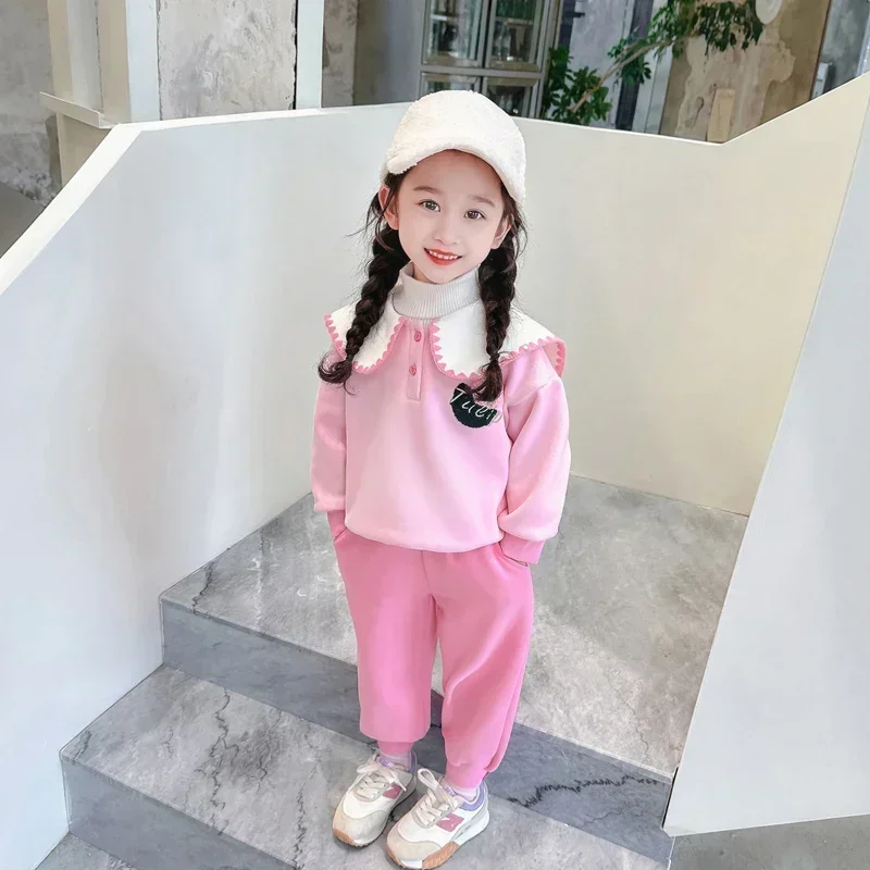 

Autumn Winter Children Clothing Sets Girls Floral Sweater Pants 2 Pcs Suit Thickened Plush Kids Clothes Outfits Baby Tracksuits
