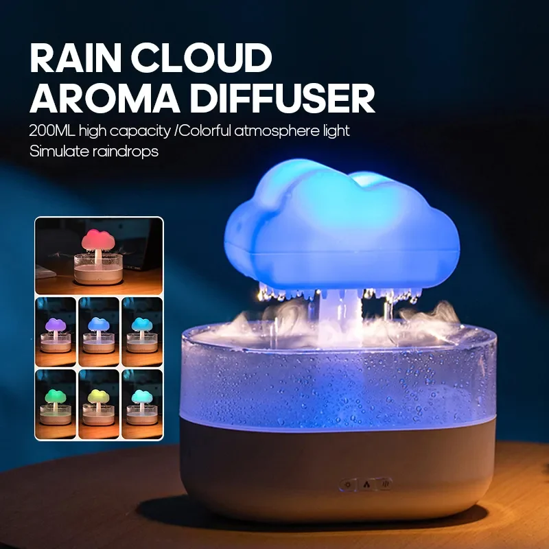 Rain Cloud Air Humidifier With Raining Water Drop Sound And 7 Color LED Night Light Ultrasonic Aroma Essential Oil Diffuser
Rain Cloud Air Humidifier With Raining Water Drop Sound And 7 Color LED Night Light Ultrasonic Aroma Essential Oil Diffuser