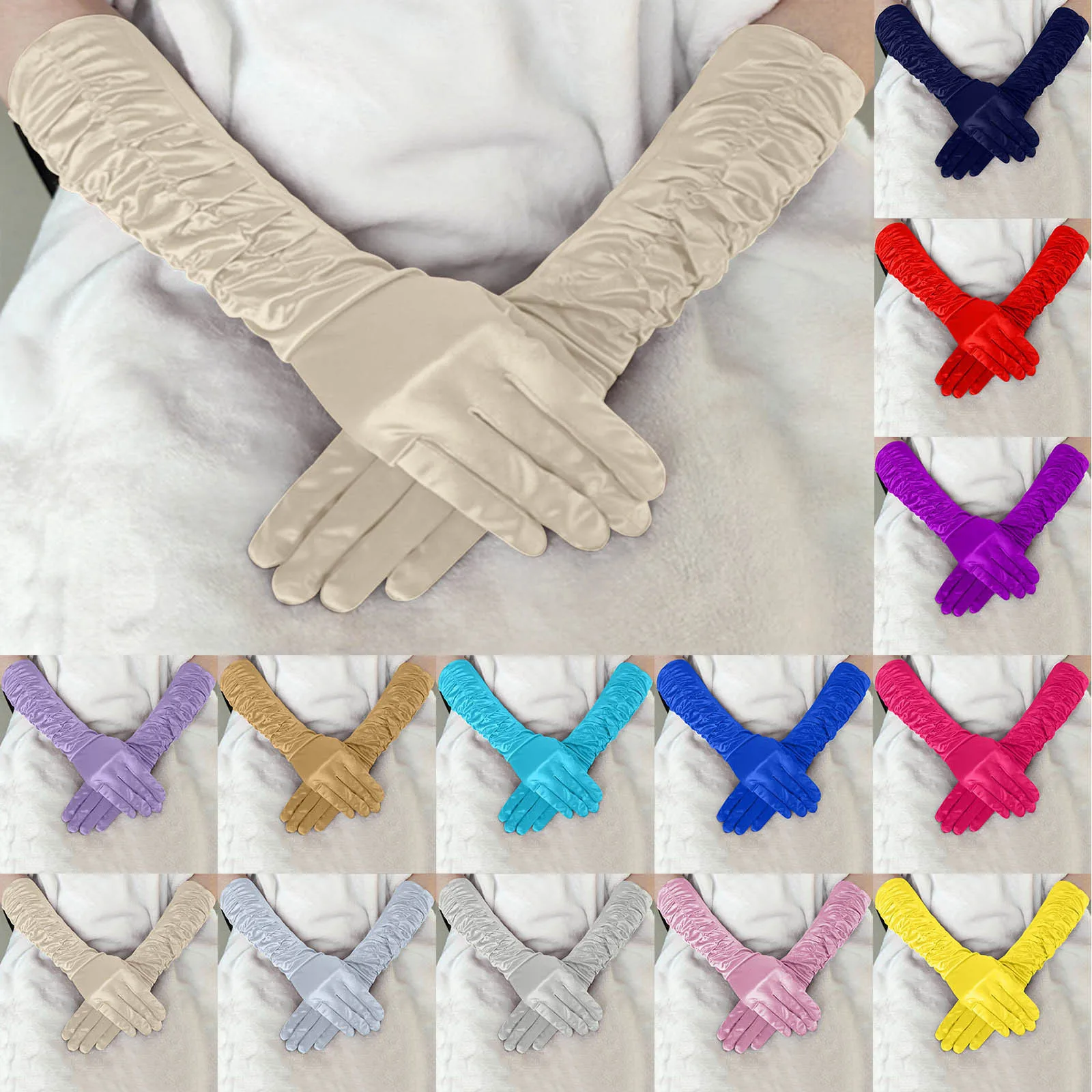Women Solid Color Satin Pleated Vintage Wedding Multicolor Gloves Satin Party Gloves
Women Solid Color Satin Pleated Vintage Wedding Multicolor Gloves Satin Party Gloves