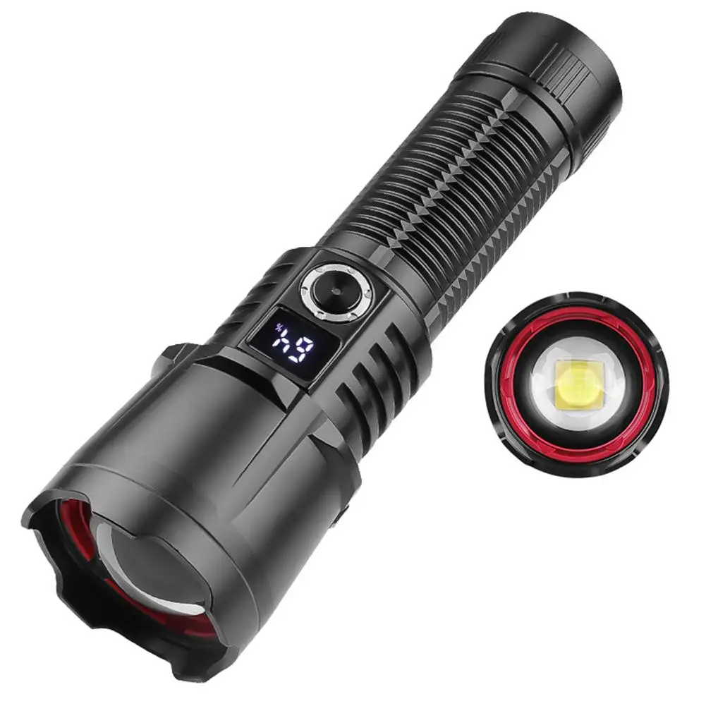 30W XHP160 Powerful Flashlight LED Power Display Zoomable Long Range High Power Strong Light Aluminum Alloy LED Flashlight Torch
30W XHP160 Powerful Flashlight LED Power Display Zoomable Long Range High Power Strong Light Aluminum Alloy LED Flashlight Torch