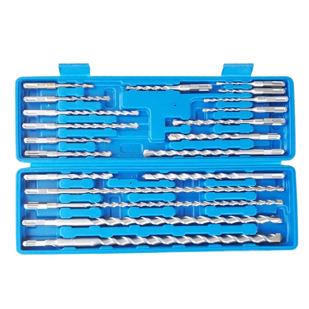 

20pcs/set Sds Plus Electric Hammer Drill Bit kit Chisel Plastic Box Impact Rotary Concrete Masonry Drilling Grooving Hole Saw