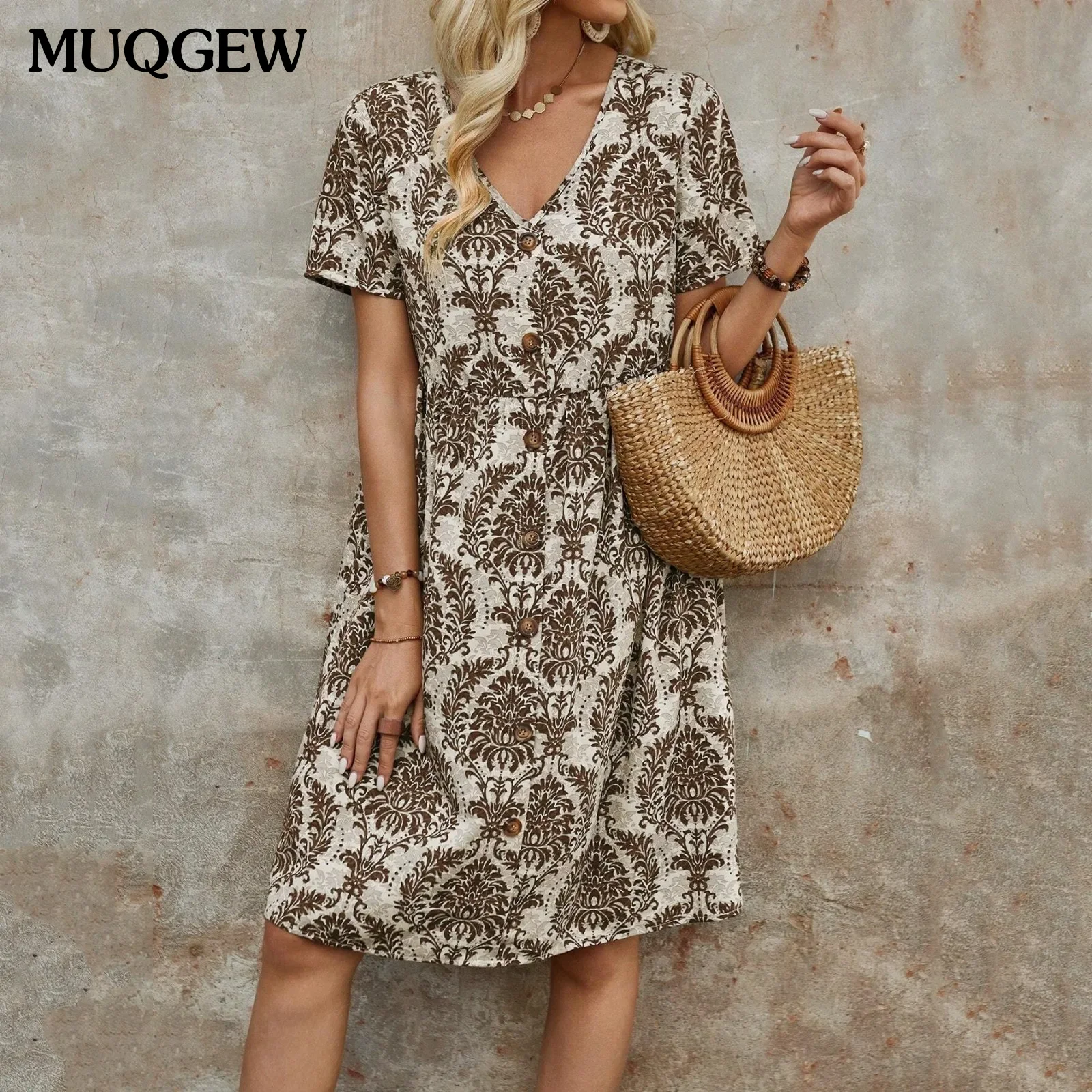 Fashon Women's Dress Bohe Style Short Sleeve Dresses Female Summer Vintage Flower Print V Neck Pullover Dress Female Vestidos
Fashon Women's Dress Bohe Style Short Sleeve Dresses Female Summer Vintage Flower Print V Neck Pullover Dress Female Vestidos
