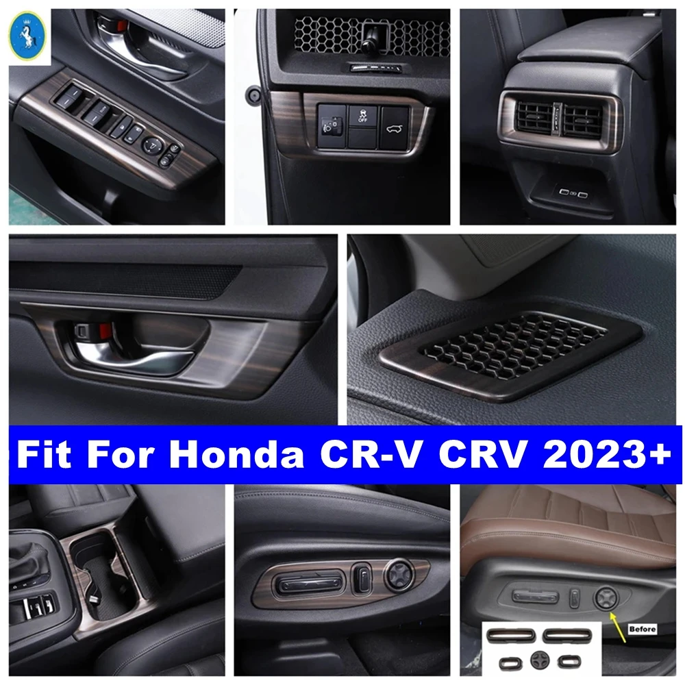 

Wood Grain Car Air AC Outlet Vent / Water Cup Holder / Armrest Glass Lift Panel Interior Cover Trim For Honda CR-V CRV 2023 2024