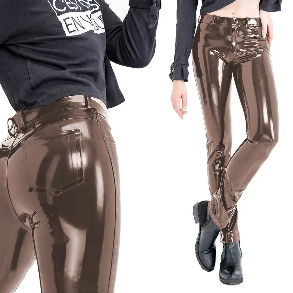 Fashion Women's Slim Fit Pencil Pants Wetlook PVC Leather Long Pants High Waisted Back Pockets Capris Streetwear Women Clothing 45 S85a76985cbd540ae84aafc6af0cb7582U