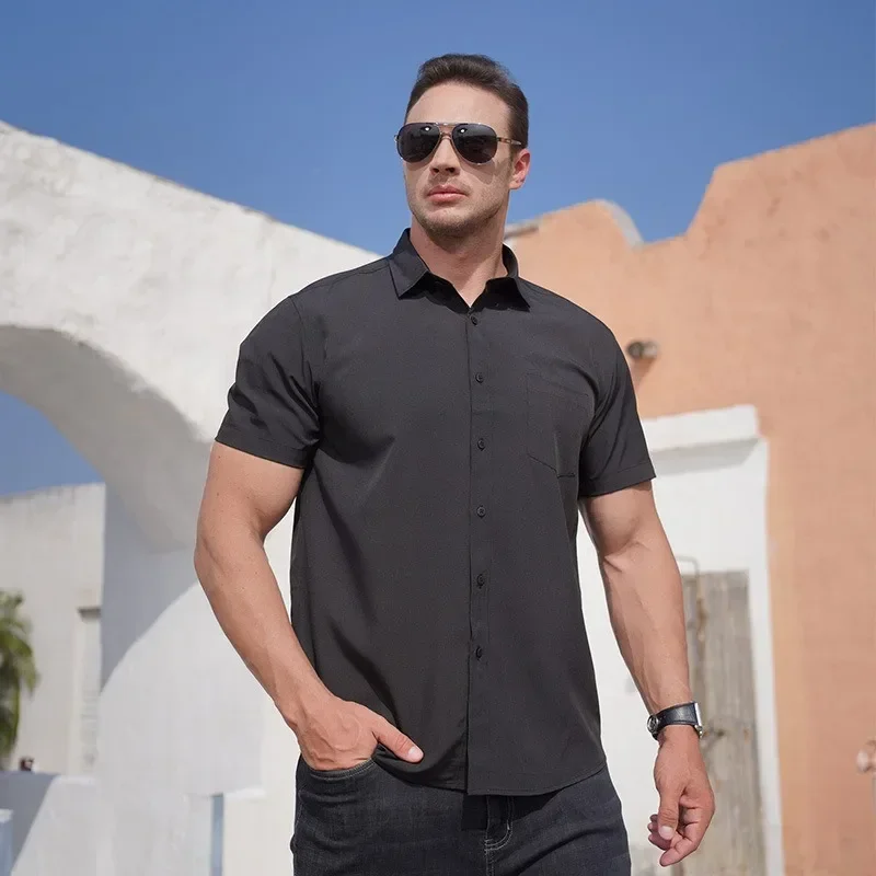 

Shirts for Men Plus Size 1XL-7XL Short Sleeve Solid Color Business Formal Shirt Big Size Summer White Shirt 115-205KG