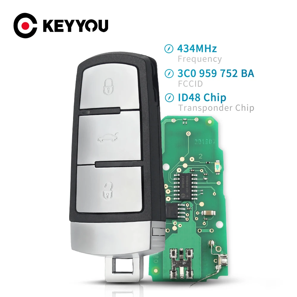 KEYYOU 3 Buttons Keyless 433Mhz ID48 Car Remote Key 3C0 959 752 BA For VW Passat CC Car Key Entry Fob Replacement Shell Case
KEYYOU 3 Buttons Keyless 433Mhz ID48 Car Remote Key 3C0 959 752 BA For VW Passat CC Car Key Entry Fob Replacement Shell Case