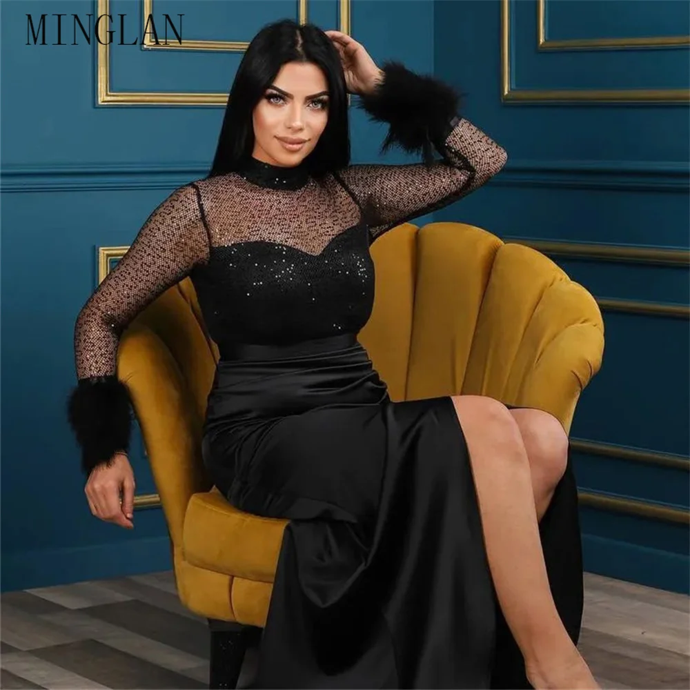 MINGLAN Fashion Black High Neck Feathers Full Sleeve Mermaid Long Prom Dress Floor Length High Slit Elegant Evening Gowns New
MINGLAN Fashion Black High Neck Feathers Full Sleeve Mermaid Long Prom Dress Floor Length High Slit Elegant Evening Gowns New