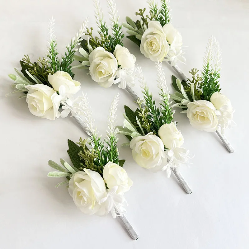 

6 шт., бутоньерка для жениха, свадебные аксессуары, бутоньерка, искусственные цветы, шелковые розы, свадебное украшение