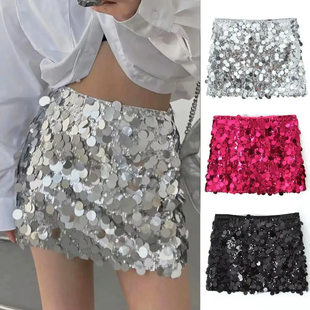 

Women High-waisted Patchwork Skirt Sequin Embellished Skirt Sequin High Waist Mini Skirt for Women Slim Fit Sheath for Stage