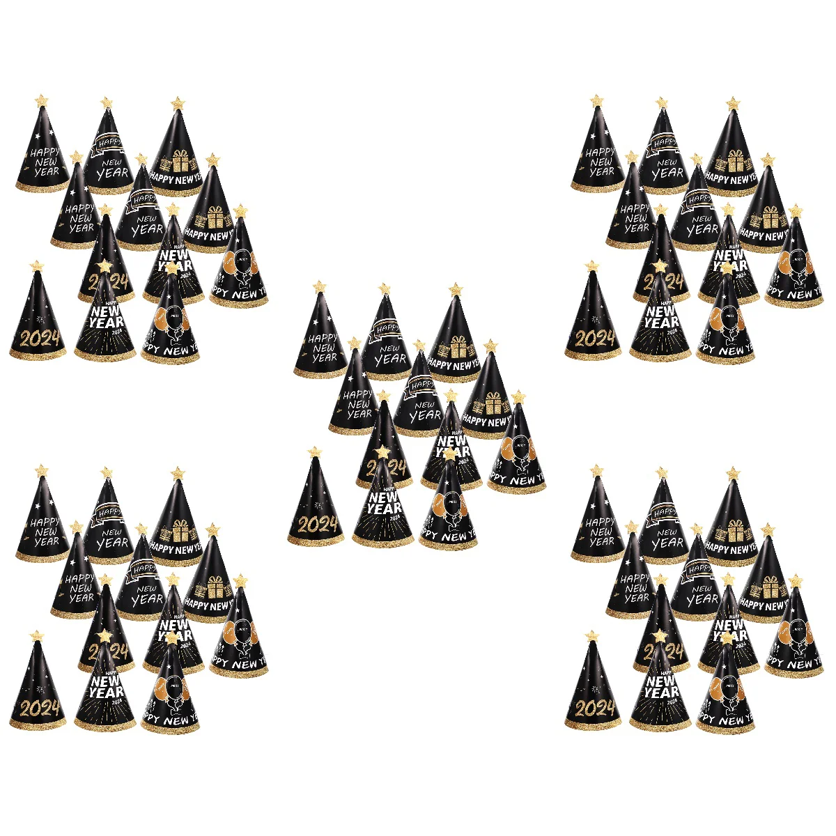 60 pcs New Year Party Hats 2024 Happy New Year Decorations Party Favors Cone Paper Hats
60 pcs New Year Party Hats 2024 Happy New Year Decorations Party Favors Cone Paper Hats
