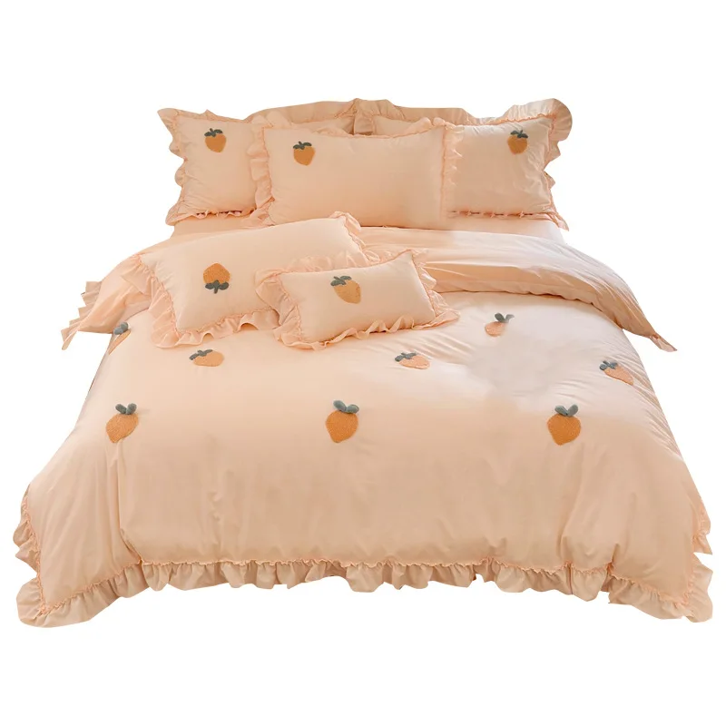 Korean girly washed cotton cotton 4 Pcs set affixed cloth embroidered cotton quilt cover girl cute bedding wholesale
Korean girly washed cotton cotton 4 Pcs set affixed cloth embroidered cotton quilt cover girl cute bedding wholesale