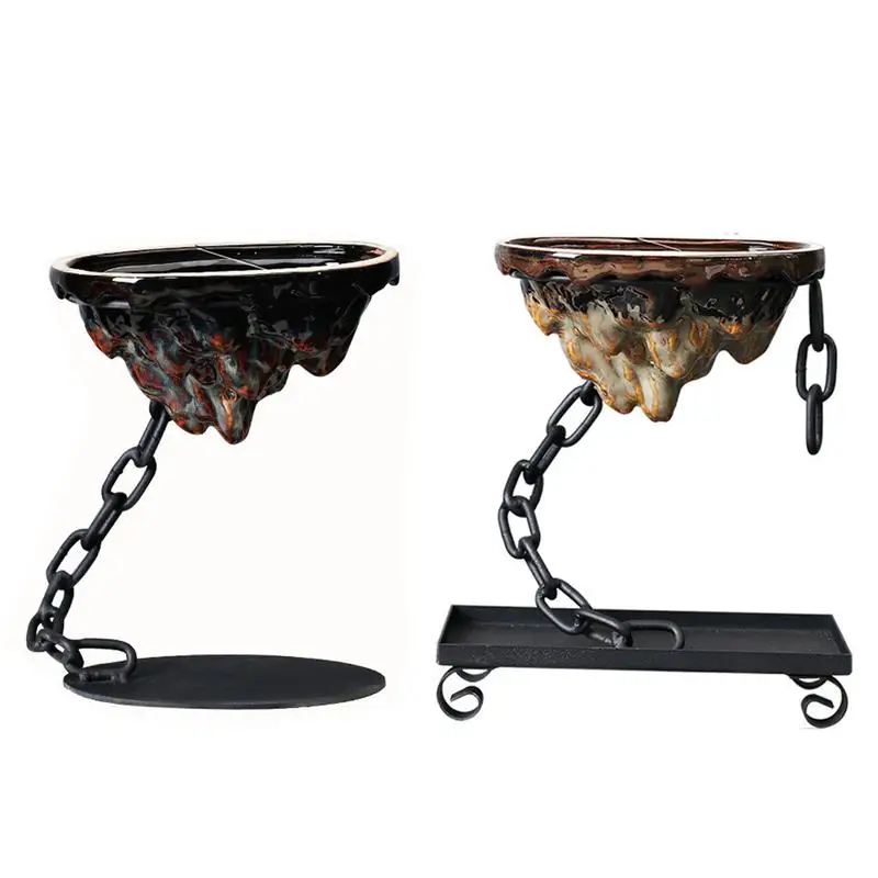 

Vintage Planter Unique Rockery Chain Suspended Outdoor Pot With Drain Holes Iron Ceramic Indoor Desktop Ornament Planter Pot For