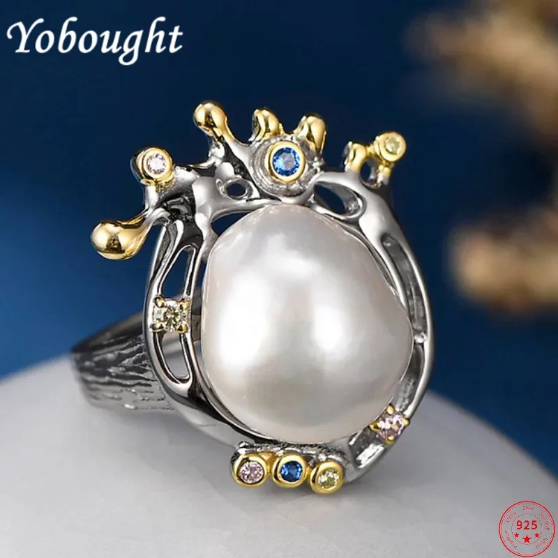 

Genuine s925 sterling silver rings for Women New Fashion Baroque freshwater pearl micro inlay zircon hollow Peacock jewelry