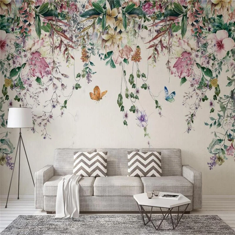 

Custom 3d mural Nordic modern fresh watercolor vine flower TV background wall papel de parede living room bedroom wallpaper обои
