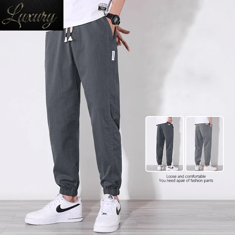 

Spring Summer Men's Jogging Pants Korean Fashion Loose Harlan Beam Feet Casual Trousers Grey Black Outdoor Sweatpants Male M-4XL