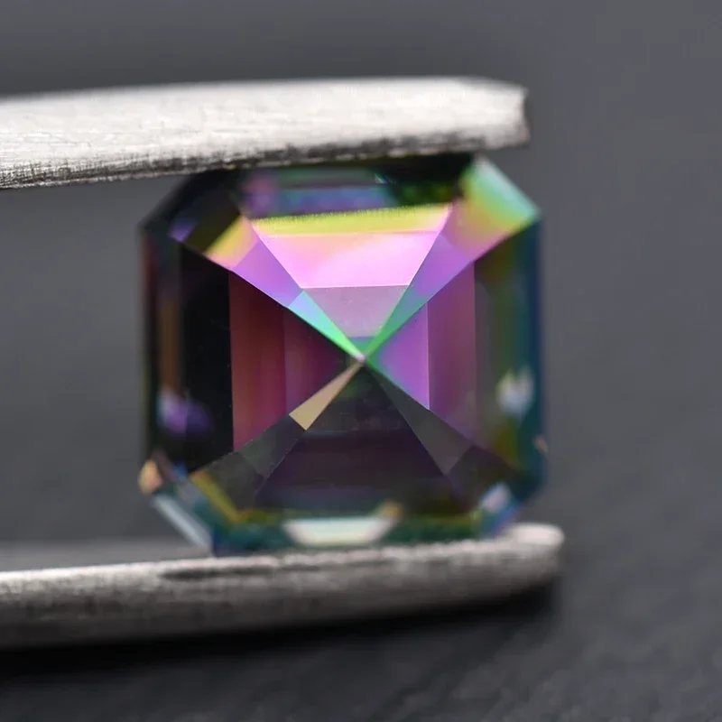 

With GRA Certificate Rainbow Green Asscher Cut Moissanite Stone Lab Grown Moissanite 0.5CT-5CT Jewelry Pass Diamond Tester