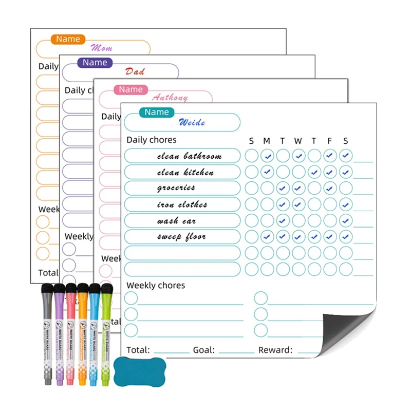 1Set Dry Erase Chore Chart For Kids- 4 Pcs Dry Erase Behavior Charts And 6 Colored Markers With Eraser, Reward Chart Multicolor
1Set Dry Erase Chore Chart For Kids- 4 Pcs Dry Erase Behavior Charts And 6 Colored Markers With Eraser, Reward Chart Multicolor
