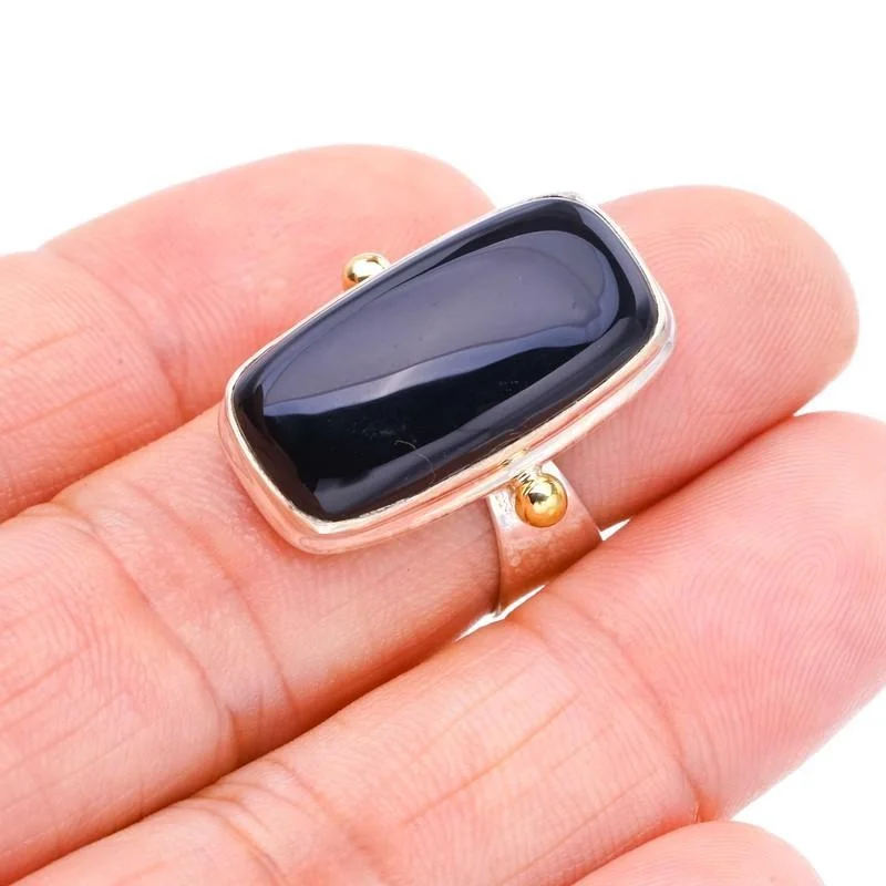 StarGems® Natural Black Onyx Two Tones Handmade 925 Sterling Silver Ring 5.75 F1748
StarGems® Natural Black Onyx Two Tones Handmade 925 Sterling Silver Ring 5.75 F1748