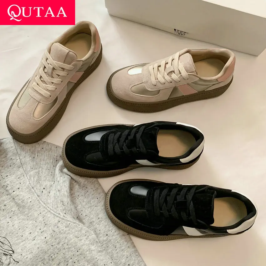 

QUTAA 2024 Sneakers For Women Spring Autumn Platforms Casual Med Heel Lace-Up Leisure Sport Shoes Female Sneakers Size 34-40