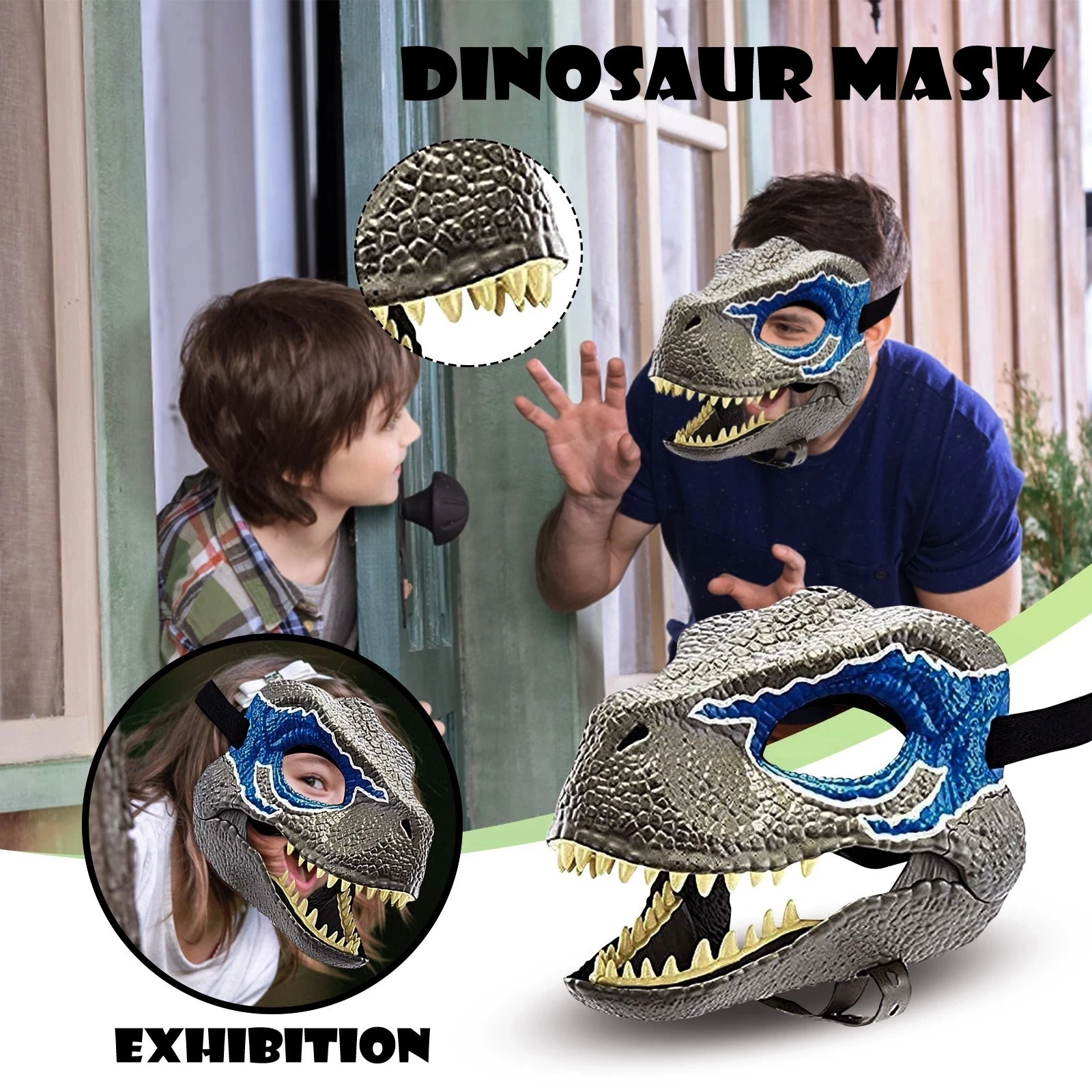 Фото Подвижная маска дракона динозавра подвижная челюсть для Хэллоуина