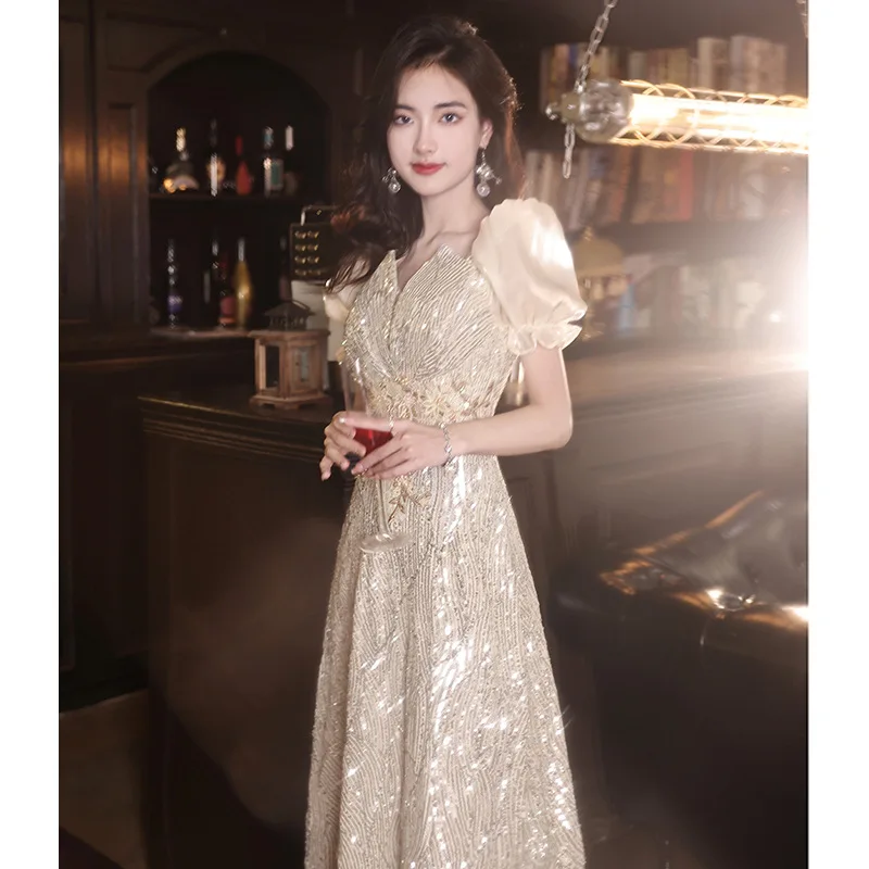Off White Shinny Elegant Celebrity Dresses Slim Puff Sleeve V Neck Floor-Length Females Clothing Party Gowns Summer 2023 New
Off White Shinny Elegant Celebrity Dresses Slim Puff Sleeve V Neck Floor-Length Females Clothing Party Gowns Summer 2023 New