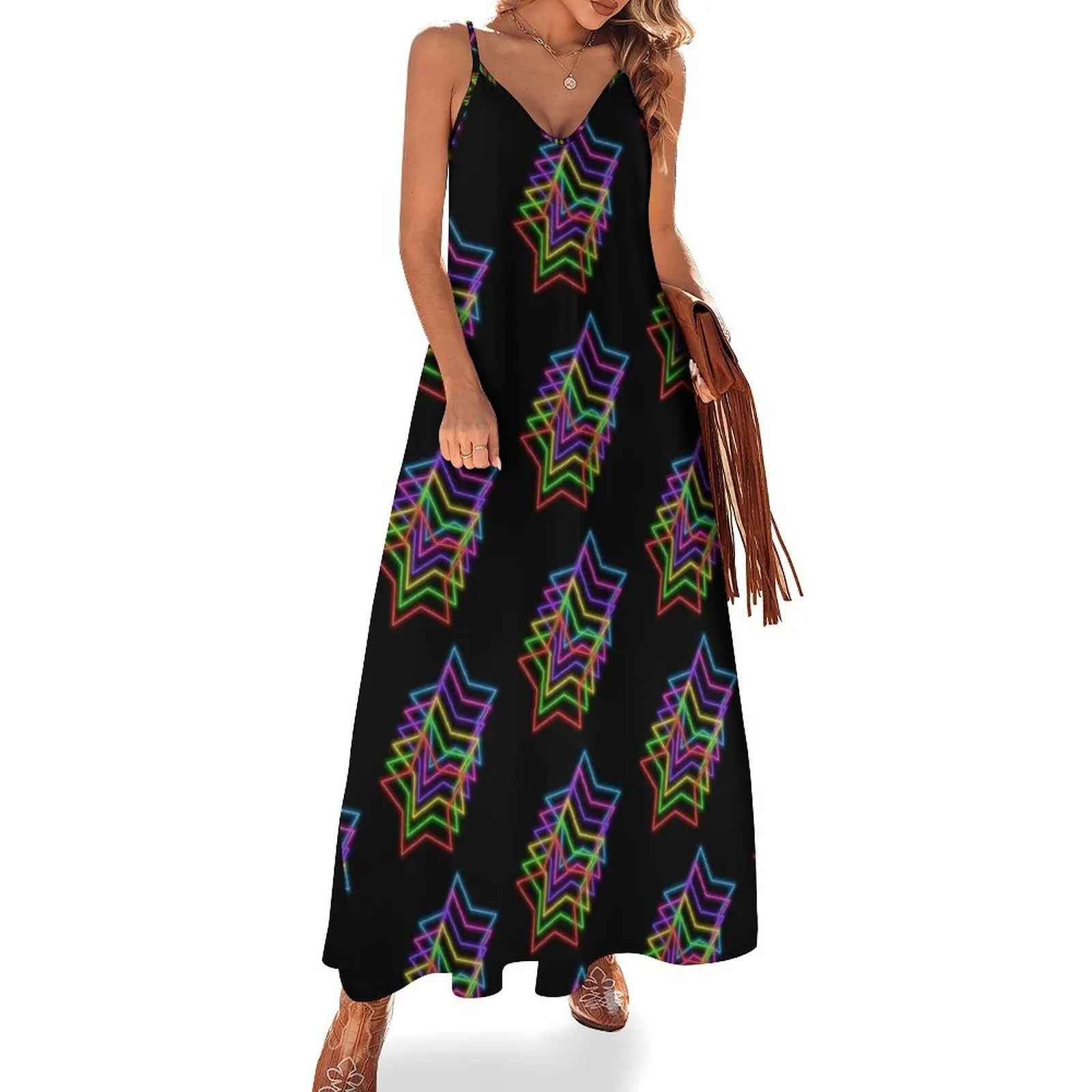 1980s Rainbow Neon Glowing Stars, Large Size Repeating Pattern Sleeveless Dress Women's dresses Women's dress
1980s Rainbow Neon Glowing Stars, Large Size Repeating Pattern Sleeveless Dress Women's dresses Women's dress