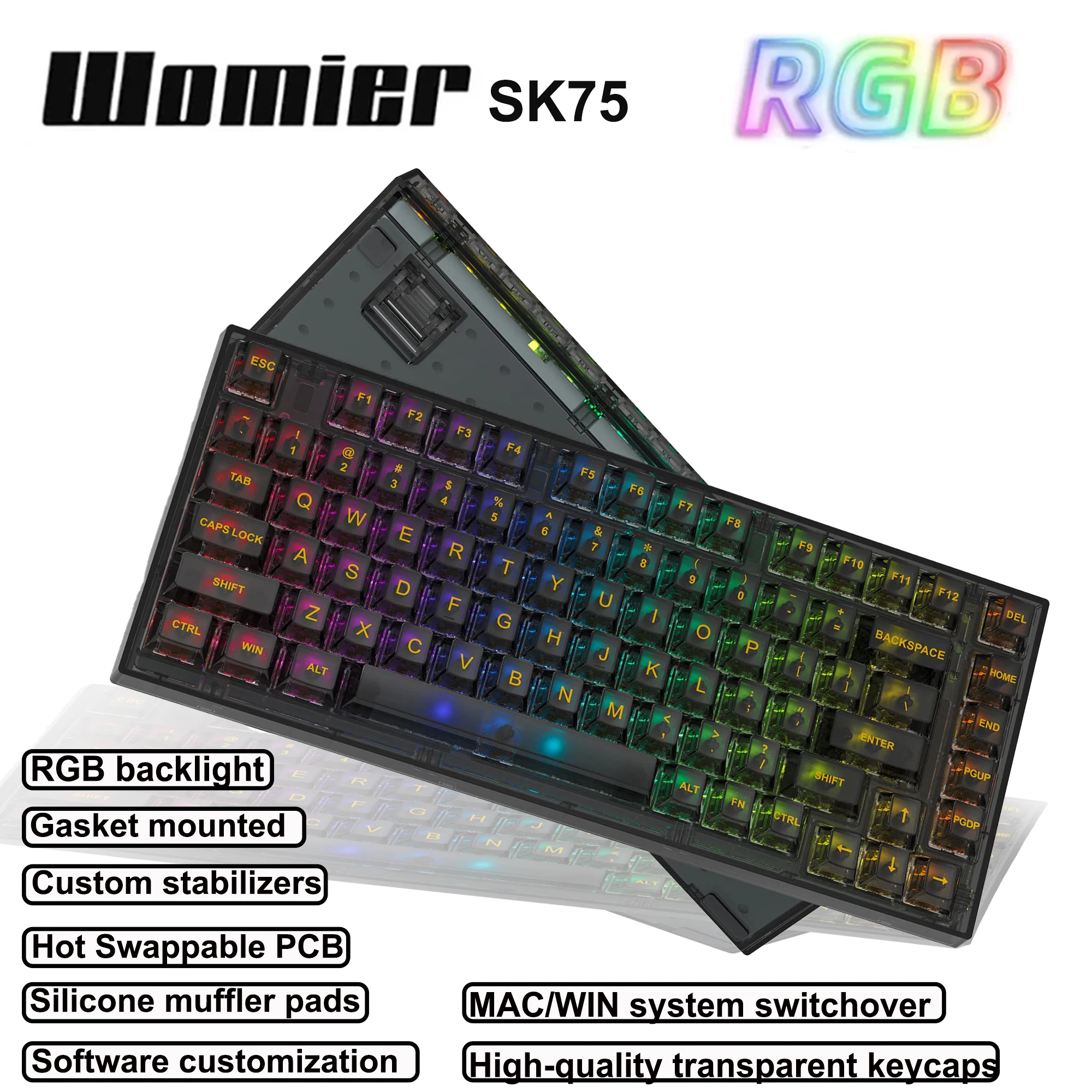 Womier SK75 75% Gamer Mechanical Keyboard Black Transparent Hot Swap Gaming Keyboard Tyce-c Wired RGB Backlit for PC Laptop
Womier SK75 75% Gamer Mechanical Keyboard Black Transparent Hot Swap Gaming Keyboard Tyce-c Wired RGB Backlit for PC Laptop