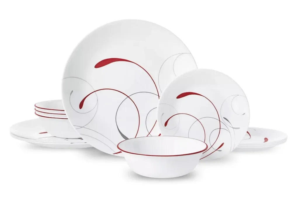 

Белый и красный круглый набор посуды из 12 предметов, наборы блюд и тарелок