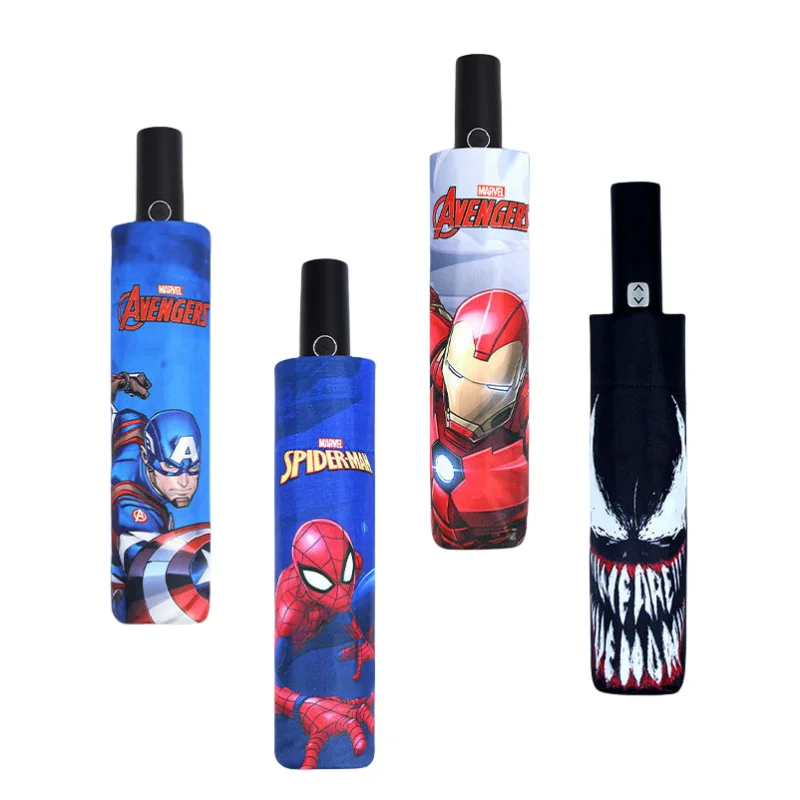 

Marvel Spider-Man Iron Man Venom Anime Peripheral Cartoon Children Folding Umbrella Creative Automatic Parasol Gift Wholesale