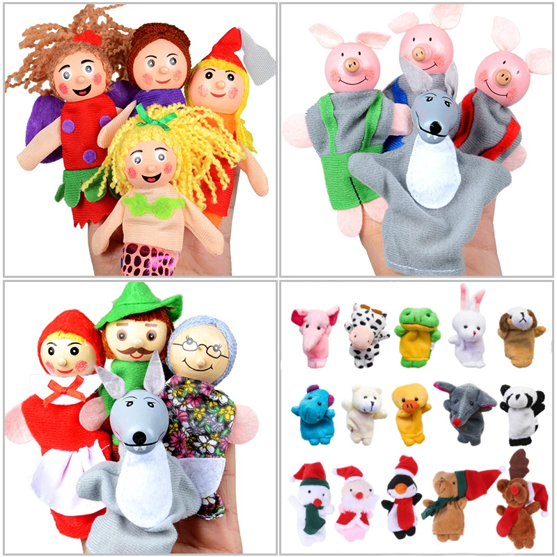 

Finger Puppets Set Baby 10 pcs Animals Plush Doll Hand Cartoon Family Hand Puppet Cloth theater Educational Toys for Kids Gifts