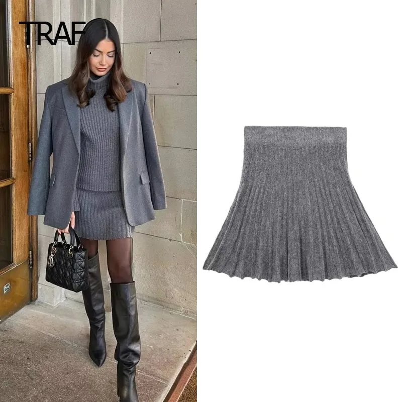 TRAF Women's Skirt Autumn Winter Knitted Pleated Skirt Mini Grey Mid Waist Short Skirt Korean Style Skirt Elegant Social Skirts
TRAF Women's Skirt Autumn Winter Knitted Pleated Skirt Mini Grey Mid Waist Short Skirt Korean Style Skirt Elegant Social Skirts