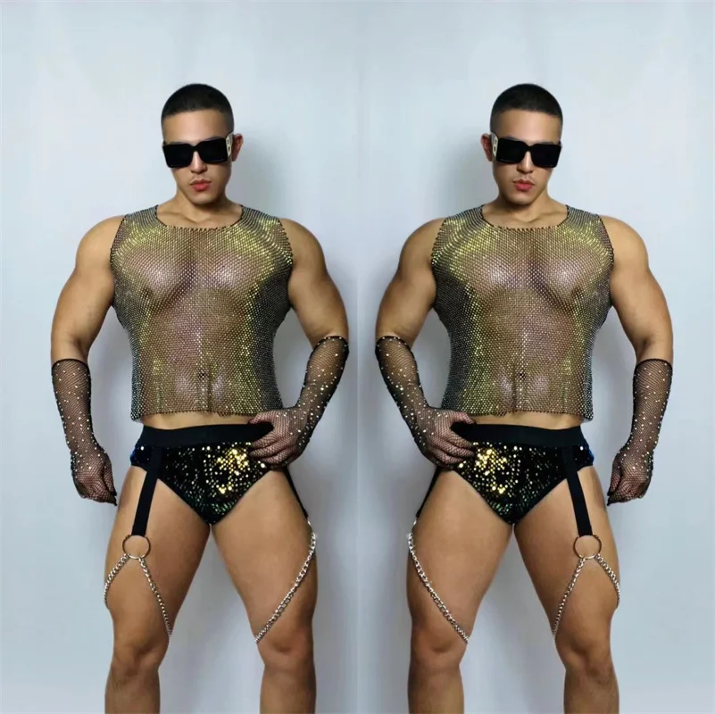 Nightclub Bar Male Singer Gogo leading Dance Clothing Party Show Stage Wear Perspective Mesh Muscle Sprots Suits
Nightclub Bar Male Singer Gogo leading Dance Clothing Party Show Stage Wear Perspective Mesh Muscle Sprots Suits