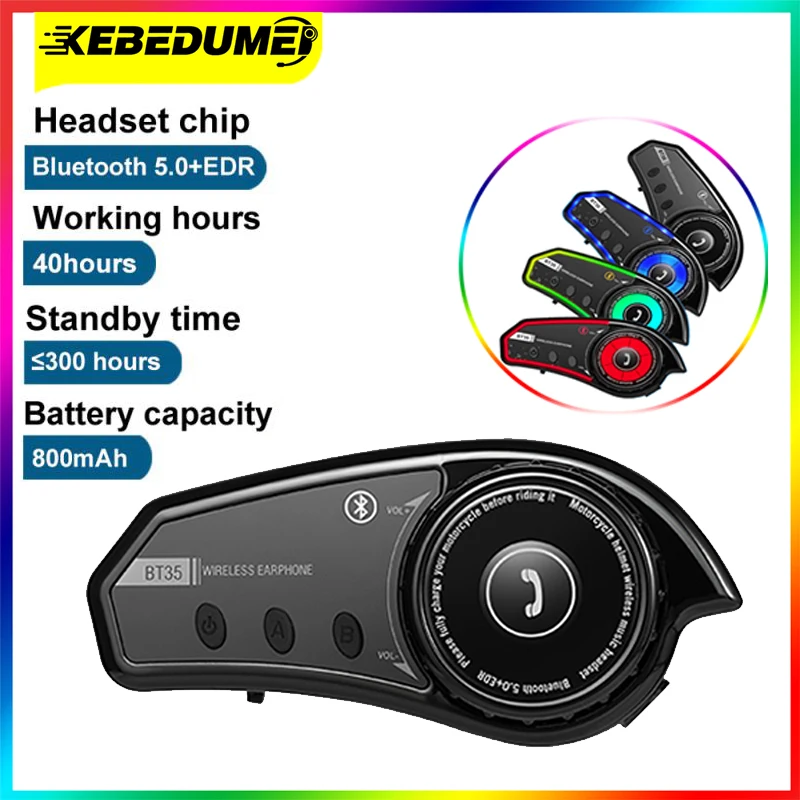 

Kebidumei мотоциклетная Беспроводная Bluetooth 5,0 + EDR Водонепроницаемая гарнитура для шлема Hands-free гарнитура для звонков и защиты от помех