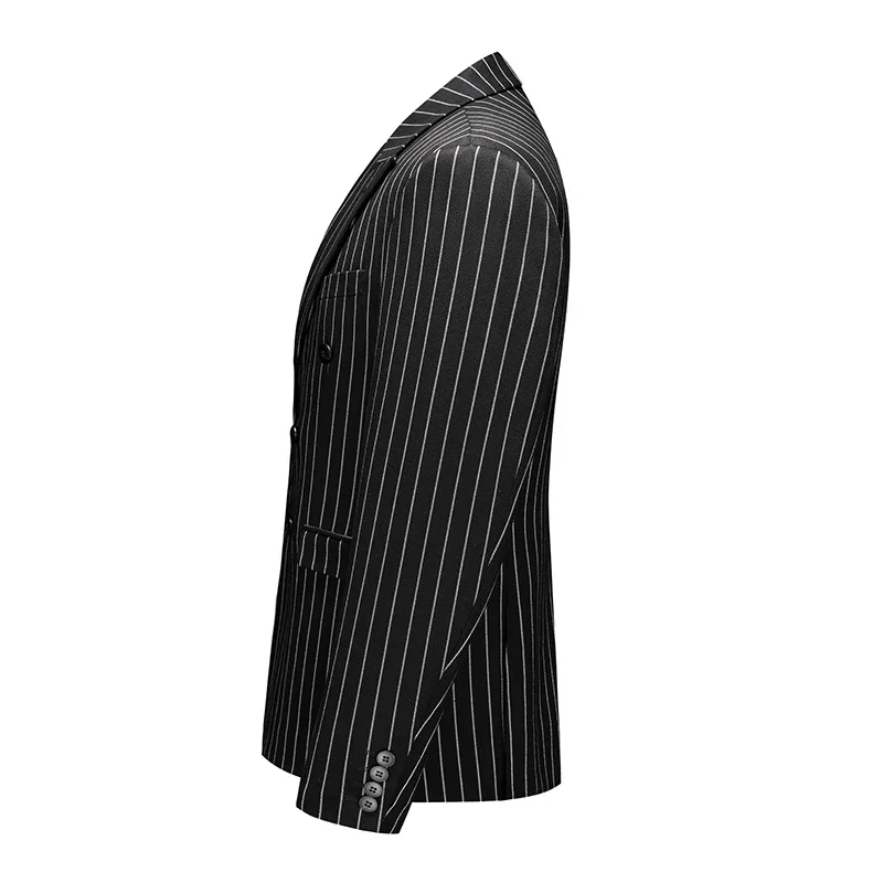 Fashion Men Double Breasted Striped Suit 2 Piece Black / Wine Red Homme Business Social Wedding Party Blazers and Trousers 231