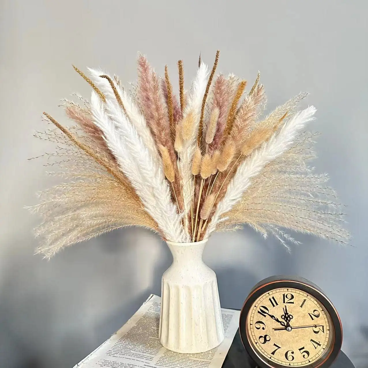 

50Pcs Pampas Grass Boho Decor Dried Pompous Grass Bunny Tails,Reed Grass Bouquet for Vase Filler,Flower Arrangement,Home Decor