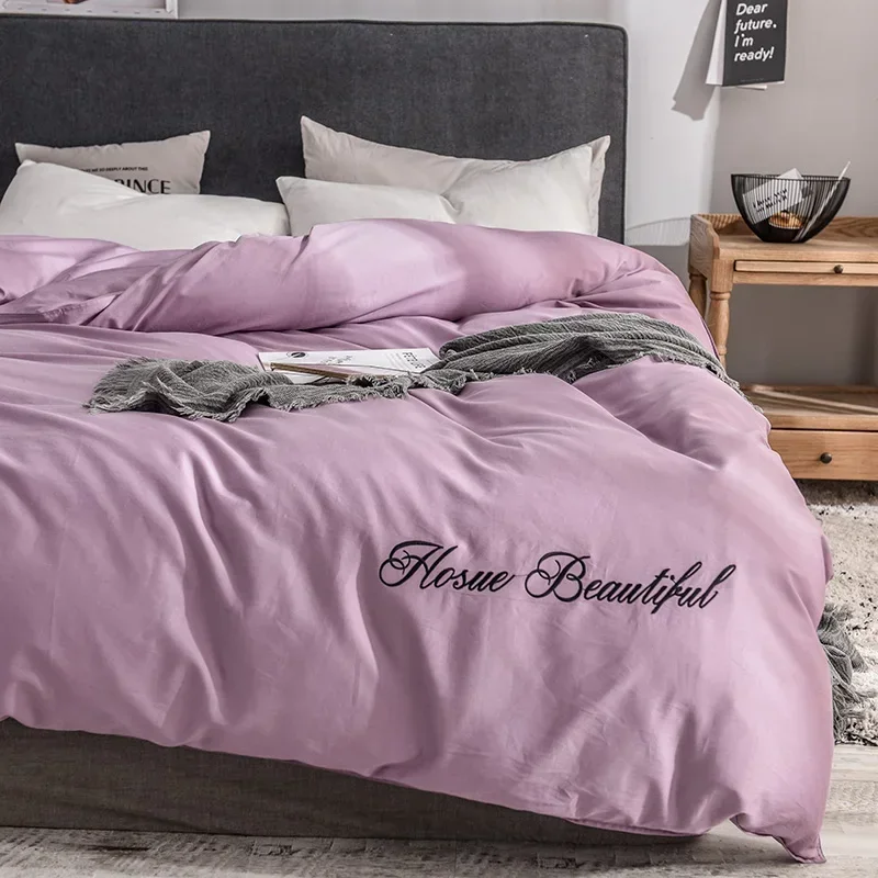 

600TC Egyptian Cotton Simple Embroidery Style Solid Color Soft Quality Duvet Cover Queen King Size Multiple Sizes Available#s